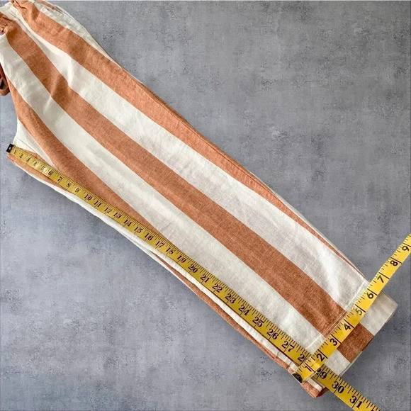 BeachLunchLounge Linen Blend Lagenlook Paperbag Pants Size S Brown White Stripes - Picture 12 of 13